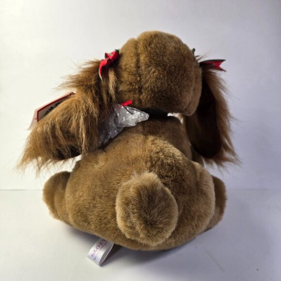 Vintage Puppy Dog Plush Puppet Christmas Stuffed Animal Pup-Pets Brown Bows READ - Picture 5 of 16